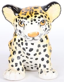 VINTAGE MAJOLICA HAND PAINTED LEOPARD CUB