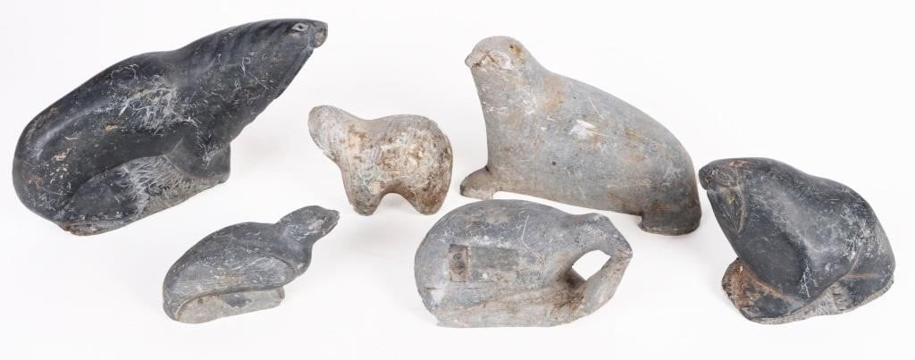 INUIT CARVED ESKIMO STONE SEAL SCULPTURES - (6) (1 of 8)
