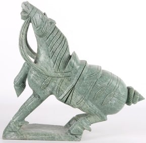 VINTAGE SOAPSTONE CARVED WAR HORSE STATUE