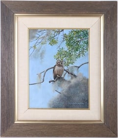 KEITH MARTIN JOHNS OIL ON BOARD OWL PAINTING