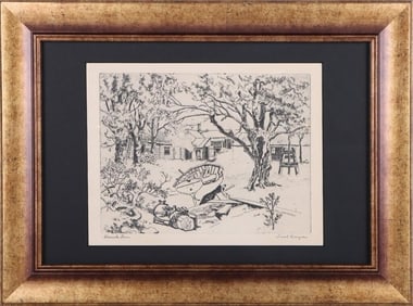 LIONEL BARRYMORE SHORESIDE FARM ETCHING FRAMED