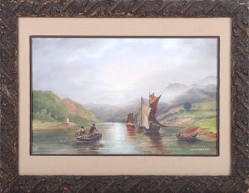 W.H REEVE BOATS ON LOCH FYNE ACRYLIC PAINTING