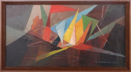 ABSTRACT MODERNIST OIL ON CANVAS FRAMED PAINTING