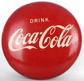 ORIGINAL COCA-COLA 'DRINK' METAL BUTTON SIGN