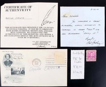 AGATHA CHRISTIE SIGNED ENVELOPE W/ CERTIFICATE