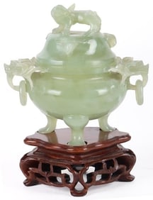 HAND CARVED JADE CHINESE INCENSE BURNER