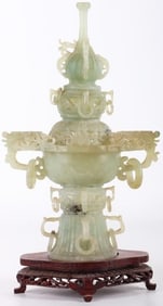JADE CHINESE 4 PC DRAGON MOTIF INCENSE BURNER