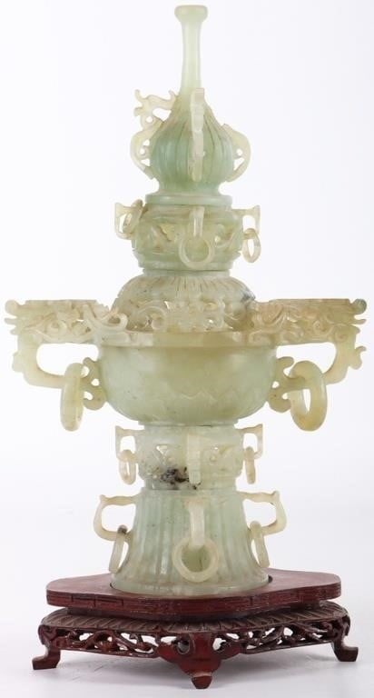 JADE CHINESE 4 PC DRAGON MOTIF INCENSE BURNER (1 of 7)