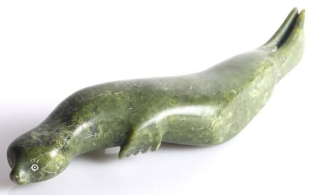 CARVED ASIAN GREEN JADE SEAL SCULPTURE