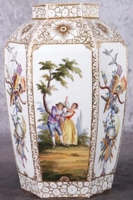 GERMAN MEISSEN STYLE PORCELAIN PAINTED VASE