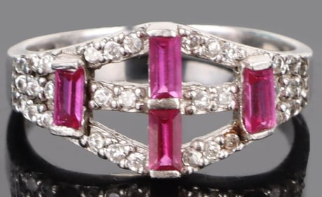 GENUINE RUBY STERLING SILVER LADIES RING