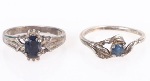 SAPPHIRE & STERLING SILVER RINGS (2 TOTAL)