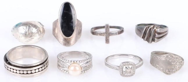 STERLING SILVER RINGS COLLECTION (8 TOTAL)