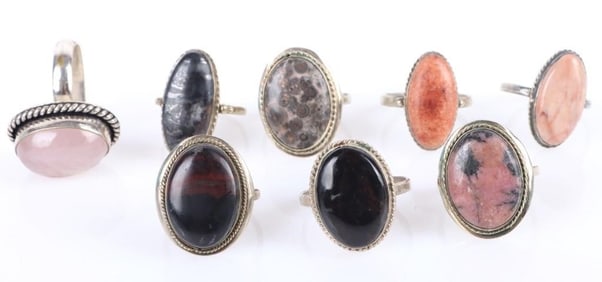 STERLING SILVER VARIOUS GEMSTONE LADIES RINGS (8)