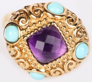 14K YELLOW GOLD AMETHYST TURQUOISE RING