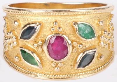 RUBY, SAPPHIRE & EMERALD 14K YELLOW GOLD RING