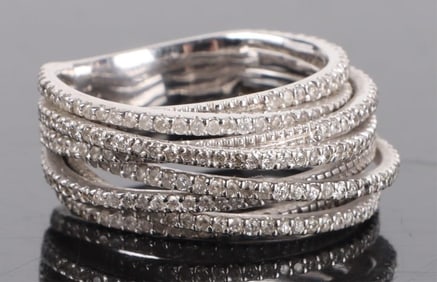 14K WHITE GOLD DIAMOND FORKED BAND LADIES RING