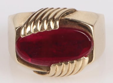 3.2CT POLISHED OVAL RUBY 14K GOLD LADIES RING