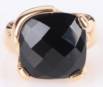 18K YELLOW GOLD BLACK ONYX LADIES RING