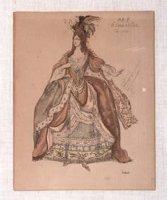 LEON BAKST BALLET RUSSE 'LADY IN WAITING' GOUACHE