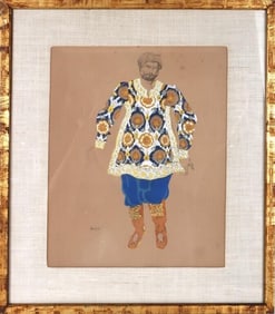 LEON BAKST EMBROIDERED SHI FOR SADKO GOUACHE