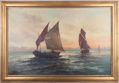 SIGNED ORIGINAL NAUTICAL SUNSET OIL PAINTING