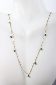 14K YELLOW GOLD LADIES NECKLACE W/ 8 EMERALDS