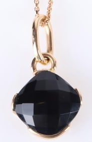 18K YELLOW GOLD BLACK ONYX LADIES NECKLACE