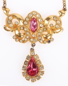 BEAUTIFUL VINTAGE GOLD TONE RHINESTONE NECKLACE