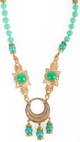 BEAUTIFUL GREEN BEADED GOLD-TONE NECKLACE