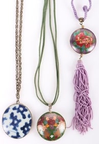 VINTAGE ENAMEL CLOISONNE PENDANT NECKLACES (3)