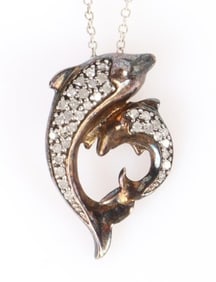 0.34CTW DIAMOND STERLING SILVER DOLPHIN NECKLACE