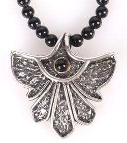 G. CLARK STERLING SILVER & ONYX BEADED NECKLACE