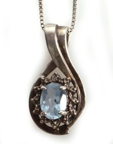 1.0CT BLUE TOPAZ STERLING SILVER LADIES NECKLACE