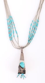 VINTAGE STERLING SILVER TURQUOISE TASSEL NECKLACE