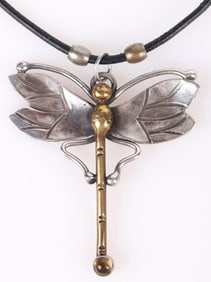 VINTAGE STERLING SILVER DRAGONFLY PENDANT NECKLACE