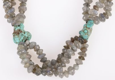 TURQUOISE & LABRADORITE STERLING SILVER NECKLACE