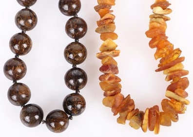 AMBER & IRONSTONE BEADED STERLING NECKLACES