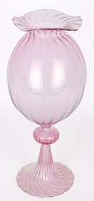 VERY THIN TRANSPARENT PINK FLOWERING GLASS VASE