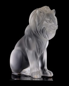 LALIQUE CRYSTAL BAMARA FROSTED LION FIGURINE