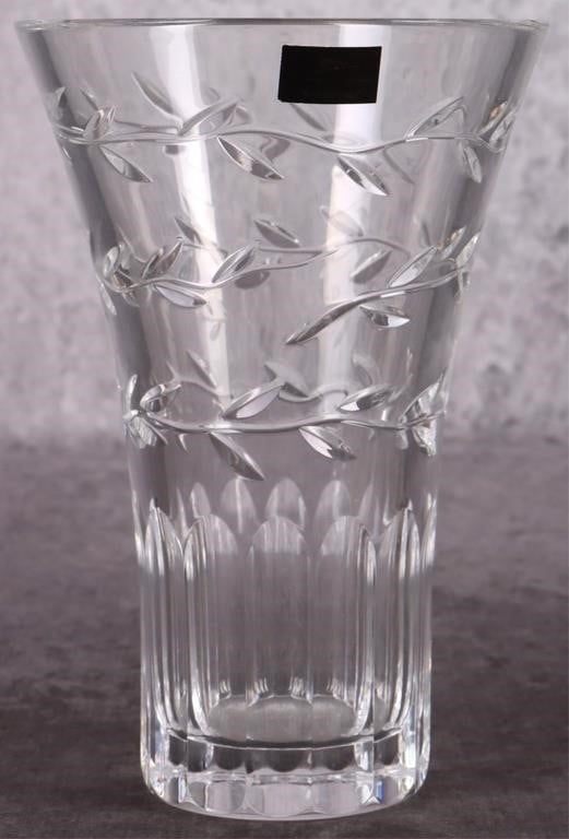WATERFORD CRYSTAL MICHAEL ARAM 8' GARLAND VASE: Waterford Crystal Michael Aram 8" Garland Romance Large Vase.Size: 5.50" X 8.00"Condition: Very fine.