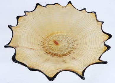 BEAUTIFUL ORANGE & BLACK HAND BLOWN ART GLASS