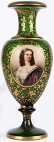 VINTAGE GREEN & GOLD BOHEMIAN PORTRAIT VASE