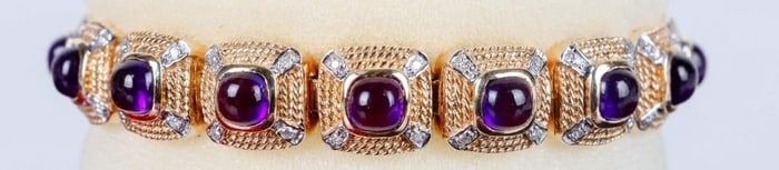 ~12.45CTW CABOCHON AMETHYST & DIAMOND 14K BRACELET
