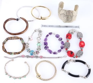 ASSORTED LADIES GOLD & SILVER-TONE BRACELETS (13)