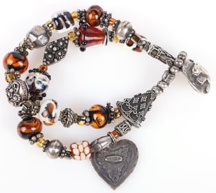 ANTIQUE STERLING SILVER CARAMEL BEADED BRACELET