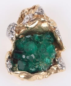 14K YELLOW GOLD TOPAZ DIAMOND GEODE PENDANT
