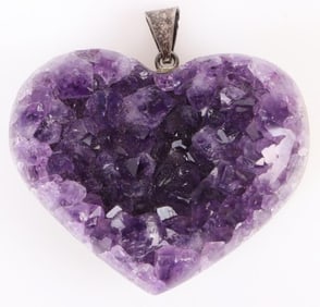 NATURAL AMETHYST GEODE STERLING HEART PENDANT