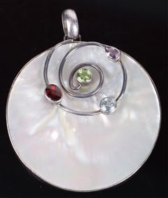GEMSTONE & MOTHER OF PEARL STERLING PENDANT