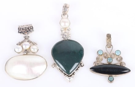STERLING SILVER UNIQUE STONE PENDANTS - (3)